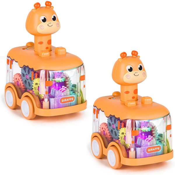Baby legetøjsbil pressebil til småbørn, tænd legetøj fødselsdagsgave til drenge og piger, giraf 2 stk.