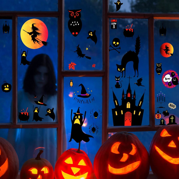 124 stk Halloween veggklistremermerker Gresskar edderkopp spøkelse vindusklistremermerker Fjernsynt veggklistremermerker Halloween klistremermerker Halloween fest