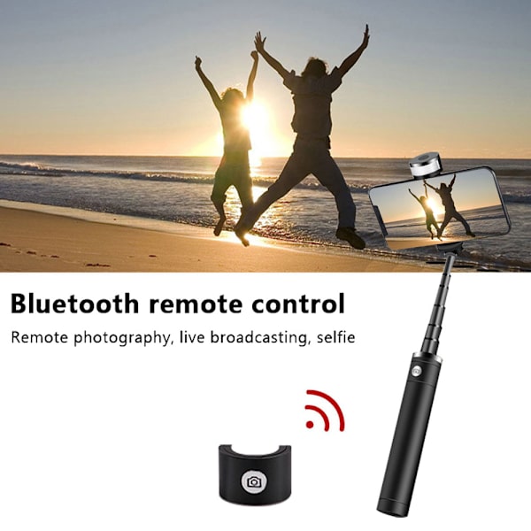 Selfie-keppi jalustalla, teleskooppinen selfie-keppi irrotettavalla Bluetooth-kaukosäätimellä ja täyttövalolla - puhdas musta