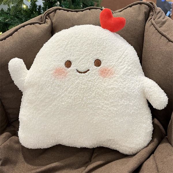 Sød spøgelsespluchepude, blød hvid hjerteformet spøgelsesbamse, plys kawaii-dukkelegetøj, sjovt værelse, dekoration, fødselsdag, halloween, jul 16 tommer