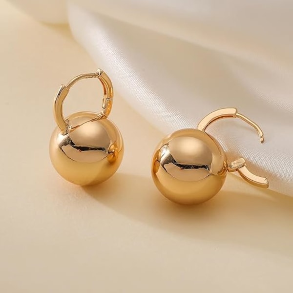 Guld/sølv bøjleøreringe, guldkugle-dråbekram-øreringe til kvinder og piger, allergivenlige lette guldbelagte øreringe