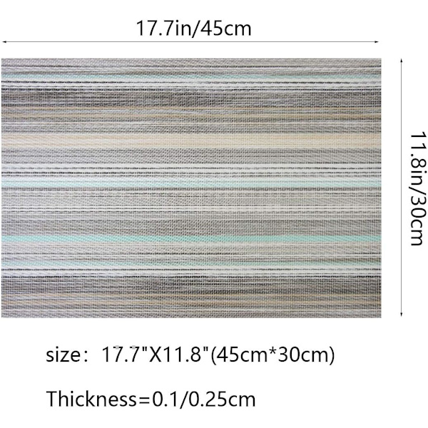 Stilfulla placemats för matbord Set om 6, tjockare och tätare tvärvävda placemat halkfria vinyl tvättbara bordsmattor (Multi Teal)