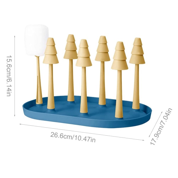 Babyflaske tørkestativ, koppholder avtakbar 6-brakett avløpskoppholder for babyflasker kopper vannkrus-blå-gul