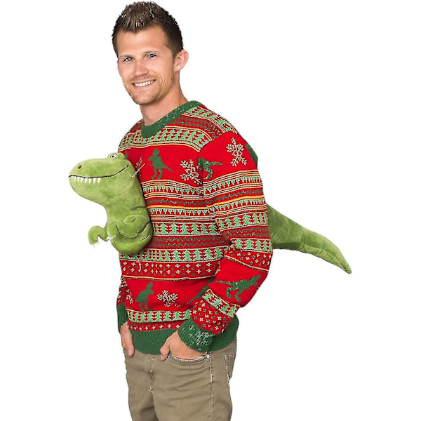 Jultröjor för Kvinnor och Män - Julkläder, Vinterstickade Tröjor, Renar, Snöflingor, Slogantröjor Dinosaur M