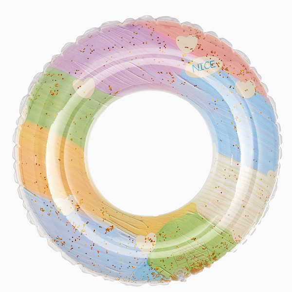 Barns uppblåsbar simring, simring poolboj, retro randig PVC uppblåsbar boj poolboj Sequin small heart Suitable for ages 2-4
