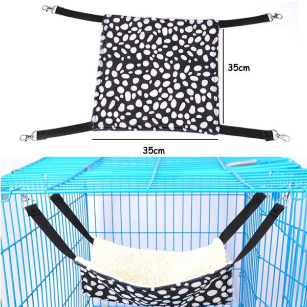 35*35 Sort og hvid prikket hængekøje, buret kæledyrshængekøje til katte, hvalpe, kaniner eller andre små dyr.
