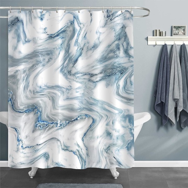 Set i blått marmor, abstrakt modern duschdraperi för badrumsinredning, ljusblå standard duschdraperi, 72 x 72