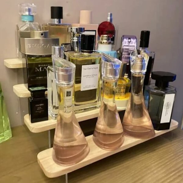 4-stegs akryl displayställ, trätrapphylla organiserare samlarobjekt dekoration för figurdisplay, nagellack, docka, kosmetika