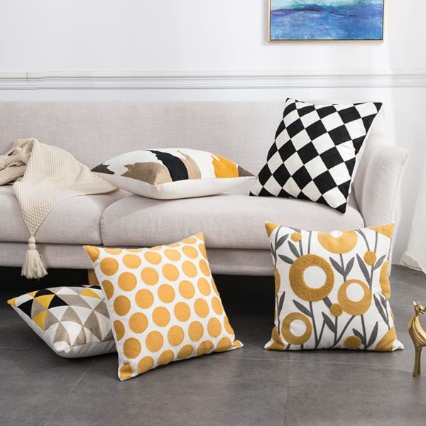 Broderad bomull dekorativ kuddfodral Boho geometrisk mönster kuddfodral för soffa säng (Geometrisk C, 18\"x18\")