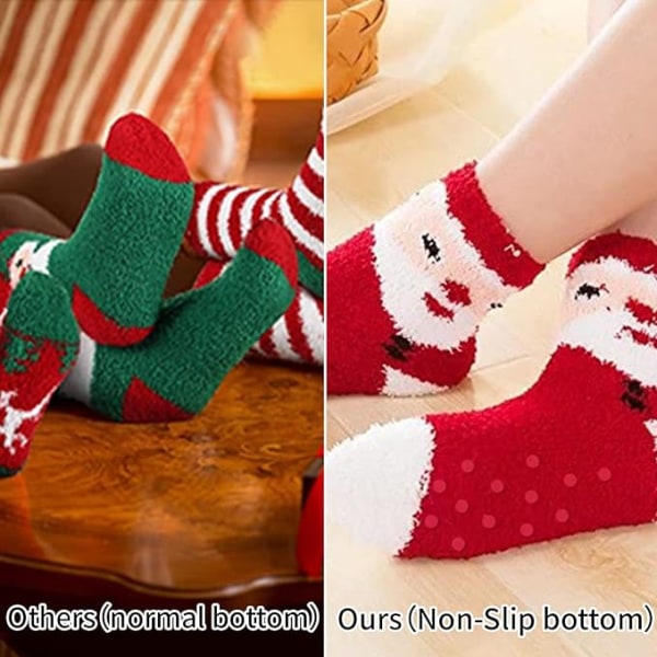 6 Pairs Adult Christmas Holiday Socks Warm Winter Cozy Socks Fuzzy Socks With Plus Size And Anti-Slip Bottom