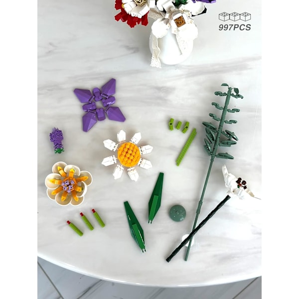 Blombukett Byggsatser Blomster Byggklossar Set för Vuxna och Barn 997 Pcs Konstgjord Blomster Byggsats för Mamma Hem