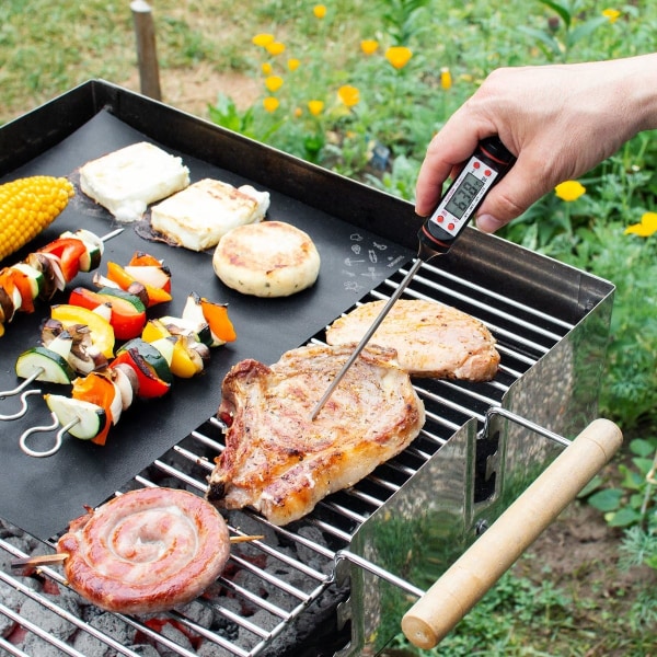 Kötttermometer - Köksgivare för exakt tillagning av kött, bakverk och vätska - Termosond med temperatur på LCD-skärm