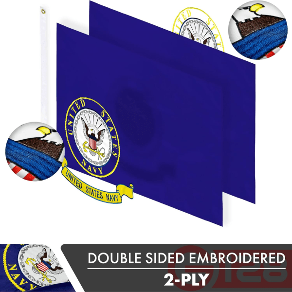 - US Navy Flag Navy Emblem Navy Seal Logo Dobbeltsidet Broderet 3x5 ft Flag Messing Øjer