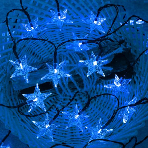 Sun Star ljusslinga, solcellslampor för utomhusbruk, solstjärnljusslinga för utomhusbruk, vattentät (6 m 30 LED, blå)