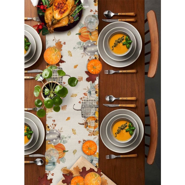Thanksgiving Fugleskræmsel Bordløber Gård Græskar Høst Linned Bomuld Bordløber Kommode Tørklæder, Efterår Efterår 13x90in