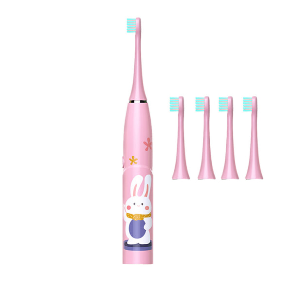 Elektriska tandborstar för barn med 4 borsthuvuden, 3 lägen med minne, Ipx7 vattentät, 2 minuter Build-2-12Pink