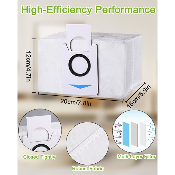 12-pack dammsugarpåsar tillbehör kompatibla med Ecovacs Deebot X1 Omni, X1 e Omni, ersättningsdammpåse för ecovacs deebot dammsugare