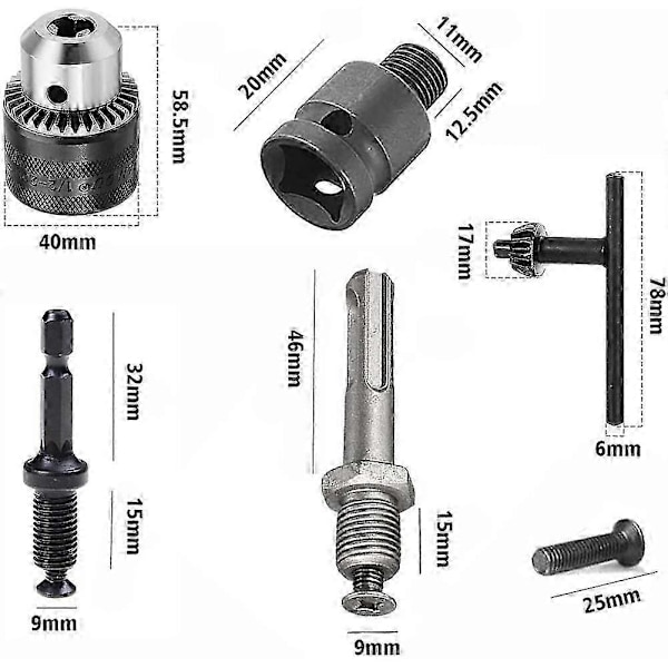 1,5-13 mm borepatron 1/2-20 Unf med SDS Plus adapter og spændepatronnøgle borepatron til boring af elektrisk boremaskinekonvertering