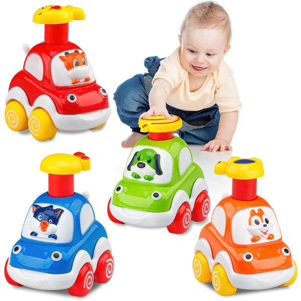 4-delad tröghetsanimal tecknad bil för toddler 1-3 år| Toddler Boy Leksaker för 1-åring Pojke Present Baby Leksaker Bästa presenten för 1:a födelsedag