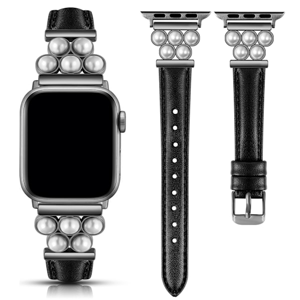 Passar Apple watchS10-1 generation klockarmband mikrofiberläder liten midja pärlmodeband Black 38mm/40mm/41mm/42（series10）