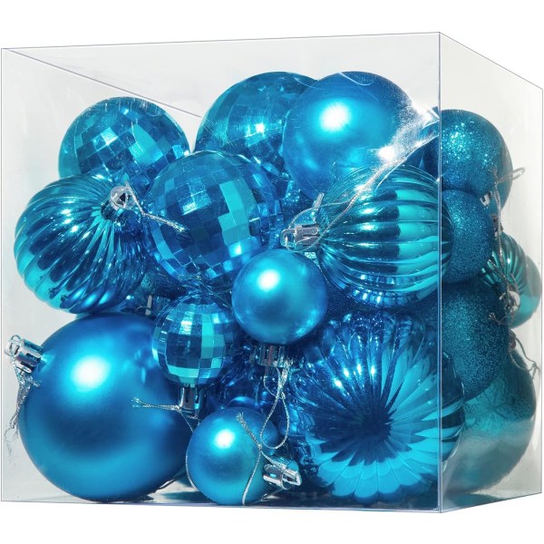36Pack julkulor, splittersäkra juldekorationer Bollar med hängslinga för julgransdekor bröllopsfest, himmelsblå