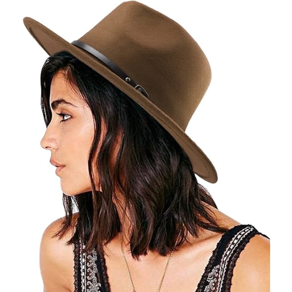 Kvinder Bæltespænde Fedora Hat Klassisk Filt Panama Hat med bred skygge