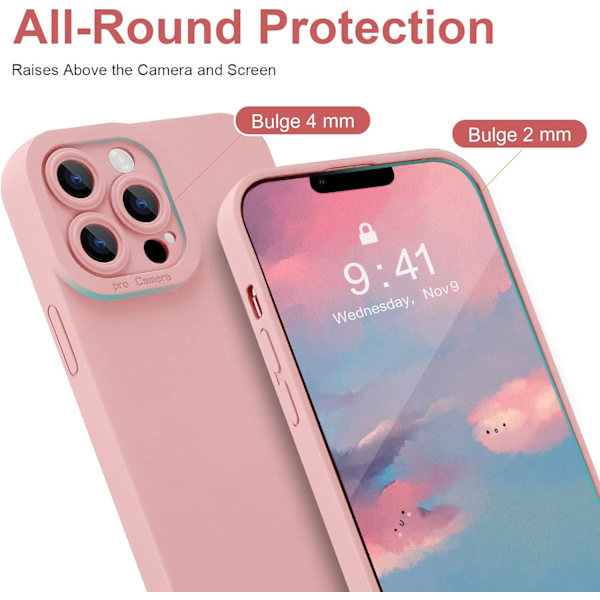 Designad för iPhone 13 Pro Max Skal Gel Gummi Heltäckande Skydd Stöttåligt Fodral för Apple 13 Pro Max Endast, Stöttåligt Skydd (Sand Rosa)