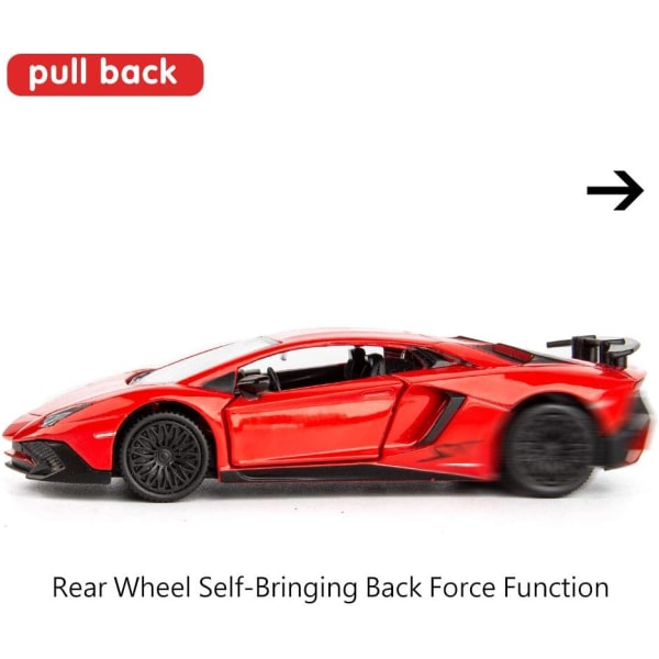 1/36 skala Aventador LP700-4 gjutmodell, zinklegering leksaksbil för barn, dra tillbaka fordon leksaksbil för småbarn barn pojkar flickor present (röd)