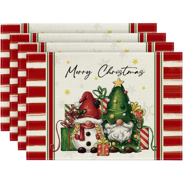 Gnome Gifts God Jul Placemats Set om 4, 30,48 x 45,72 cm Säsongsbetonad Vinterbordslöpare för Fest Kök Matsalsdekoration