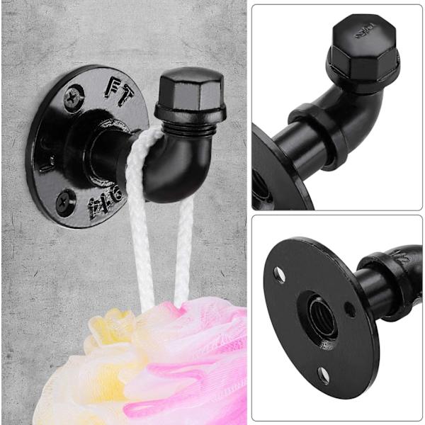 Industrielle rørkroge 6-pakning, Pynsseu jernkåbe og håndklædekrog, Heavy Duty DIY vægmonteret rustik frakkebøjle hat holder, mat sort krog