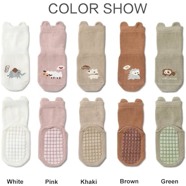 Toddler Non Slip Socks, Cute Baby Socks with Grips Crew Socks 5 Pairs