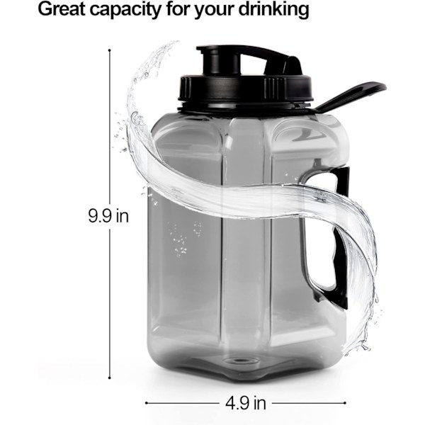 1,9 litran vesipullo, suuri urheilupullo vesipullo aikamerkinnällä BPA-vapaa uudelleenkäytettävä kuntosali urheilu ulkoilu 64oz harmaa