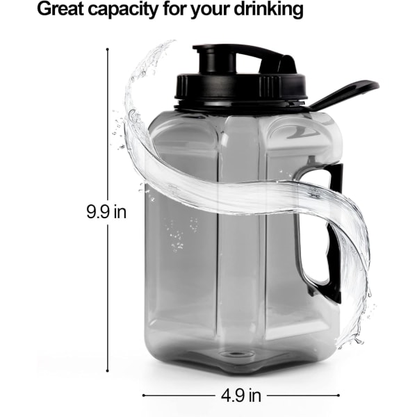 Halv gallon vannkanne flaske stor sportsvannflaske vannkanne med tidsmarkør BPA-fri gjenbrukbar treningsstudio sportsutendørs 64oz grå