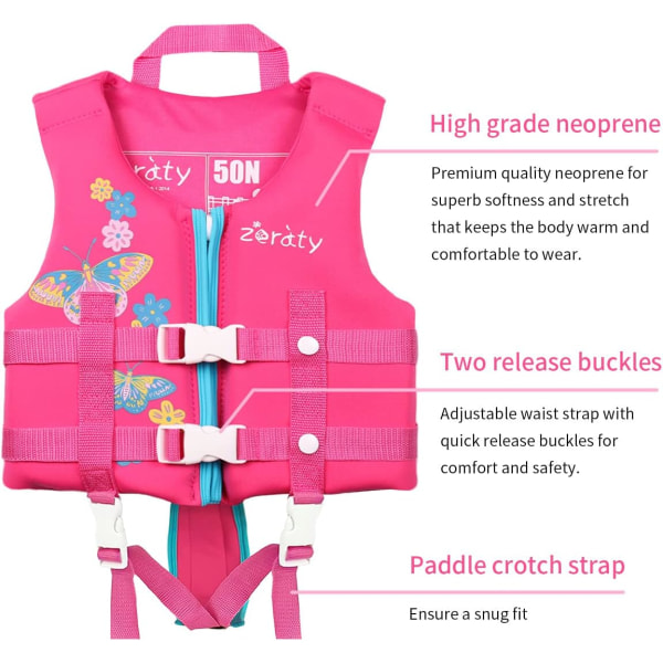 Redningsvest for barn, flytevest, svømmehjelpemiddel for småbarn med justerbar sikkerhetsstropp, alder 1-9 år/22-50 kg