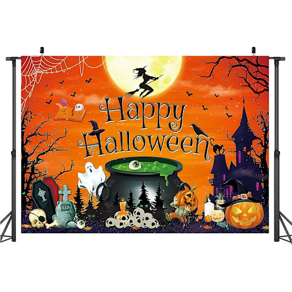 7x5FT Halloween-taustakangas Oranssilla Onnellinen Halloween-tekstillä Valokuvaustaustakangas Kurpitsalyhtytaustakangas Halloween-haamu Noita Linna Dekor