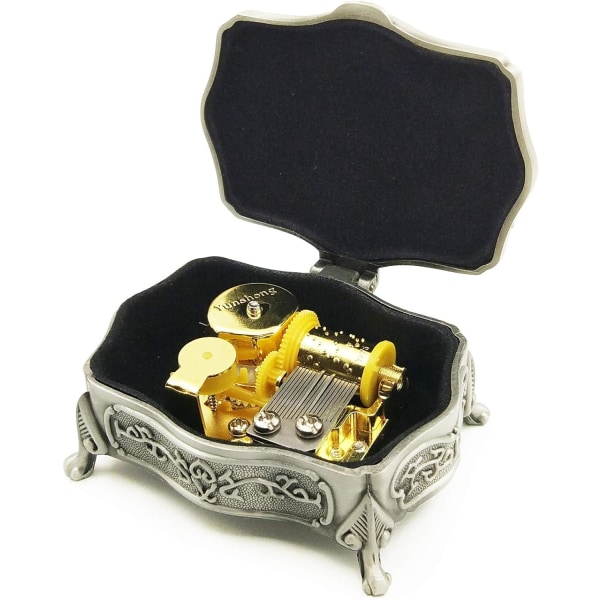 Emboss Alloy Metal Music Box Wind Up and Golden Movement Music Box for Christmas/Birthday/Valentine's Day (Emboss Alloy Pattern