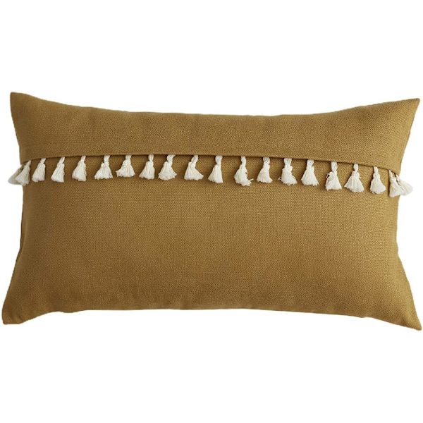 Boho dekorativt lændepudebetræk med kvaster til sofa seng sofa super blødt ensfarvet accent pudebetræk (Lysebrun, 12\"x20\")