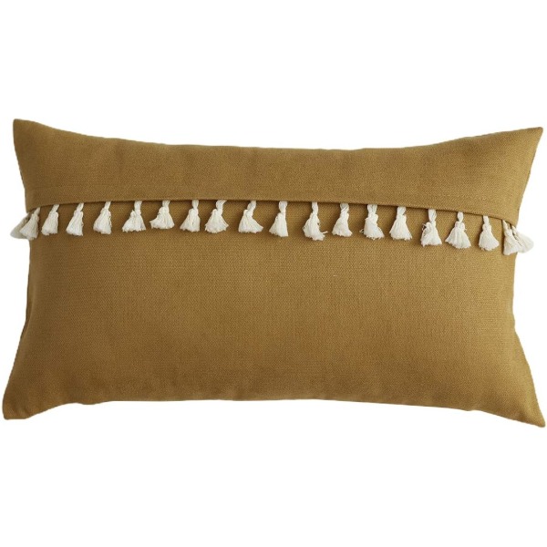 Boho dekorativt pynteputer med dusker for sofa seng sofa supermyk ensfarget pyntetrekk (lys brun, 12\"x20\")