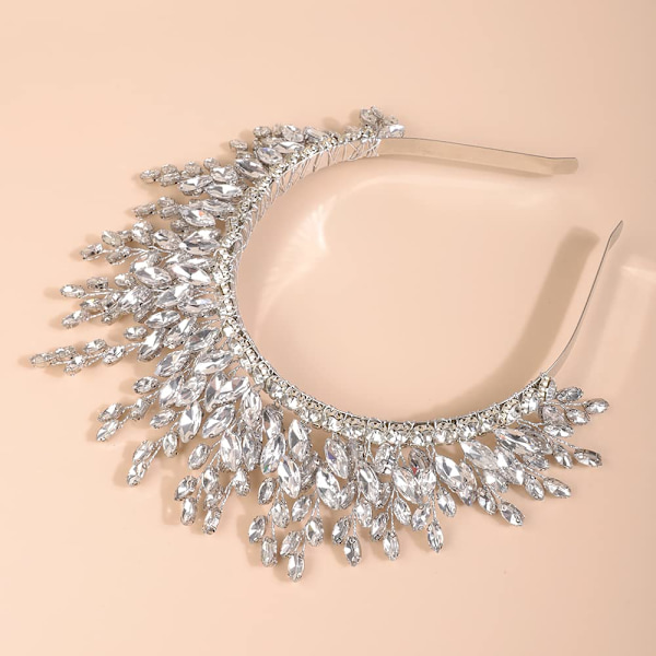 Brud Krystall Hårstykke Sølv Brud Hodebånd Bryllup Håndlaget Hårtilbehør Krystall Rhinestone Brud Hodeplagg for Kvinner Brede Brud Hodebånd
