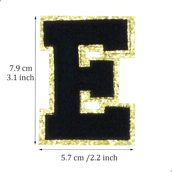 Englannin kielen kirjain E - Silitysmerkit Aakkoset Ompelemissovellukset Vaatteiden merkit, Kultaisella glitter-reunuksella, Liima-taustatarra（Musta E）EBlack