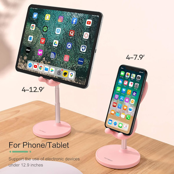 Mobiltelefonhållare, vinkel- och höjdjusterbar skrivbordsmobiltelefonhållare, söt kanin, kompatibel med alla mobiltelefoner och surfplattor (4-10 tum) Pink