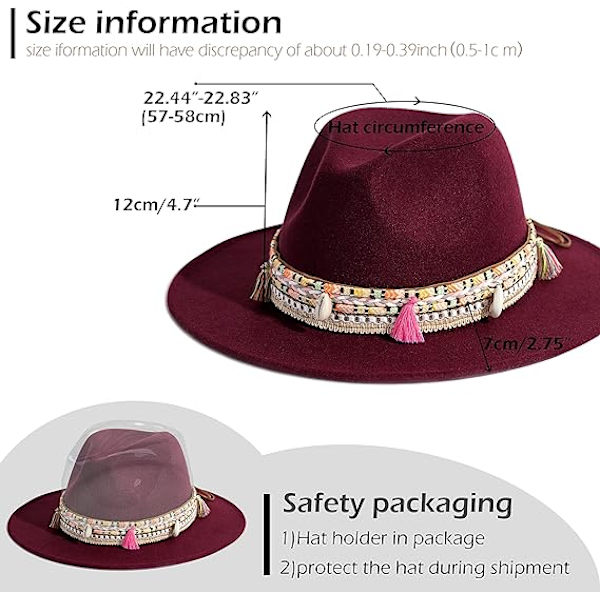 Kvinnors Filt Fedora Hatt Bred Brätte Panama Hattar med Tofs