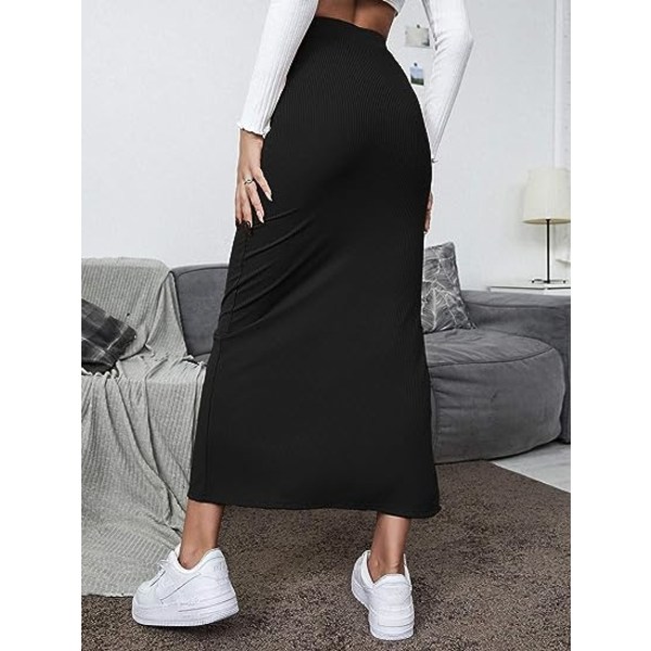 Women's Elastic Waisted Split Thigh Rib Knit Long Maxi Bodycon Pencil Skirt