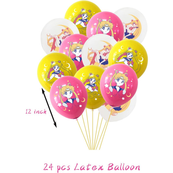 Sailor Girls Moon Party Supplies Kit med Grattis på födelsedagen banner, latex ballong, Cake Toppers, Cupcake Toppers, Anime Cartoon Girls