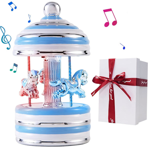 Karusell Musikbox, Presentförpackad Keramisk Musikalisk Karusellhäst, Blinkande LED-Ljus Karusell, Spelar Twinkle Twinkle