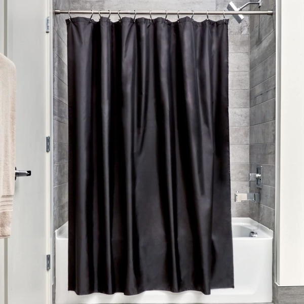 Vandtæt bruseforhæng i stof, 183,0 cm x 183,0 cm polyester bruseforhæng, vaskbart tekstilforhæng forstærket søm, sort