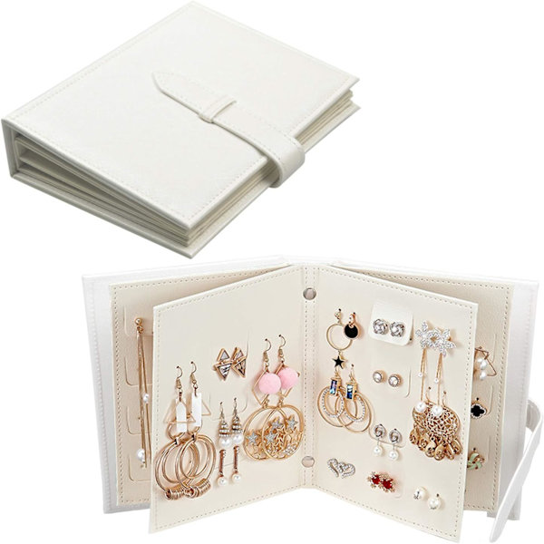 Ørering Organizer Bog Design Ørering Holder Rejse Smykke Opbevarings Etui Bakke Holder, Kan Holde 42 Par (Hvid)