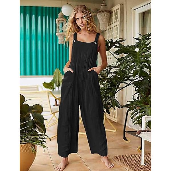 Kvinners Casual Jumpsuits Baggy Rompers Justerbare Stropper Brede Benklær med Lommer PQ2