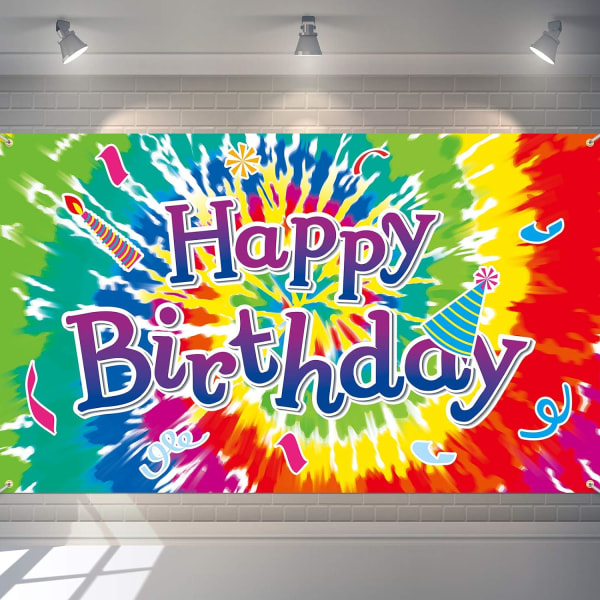 Tie Dye-födelsedagsfesttillbehör Tie Dye-festdekorationer Tie Dye Happy Birthday-bakgrund Tie Dye-födelsedagsbann (5,9 x 3,6 fot)