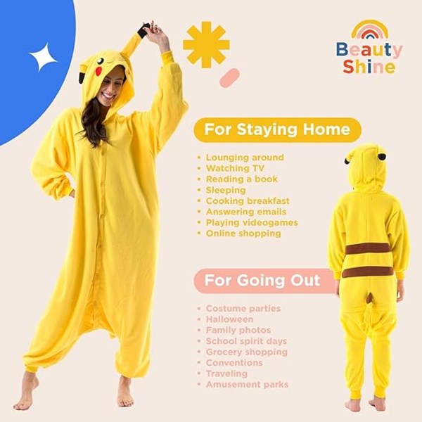 Unisex Voksen Tegneserie Kostume Halloween Jul Nattøj Jumpsuit Onesies Plys Cosplay Pyjamas Gul XL